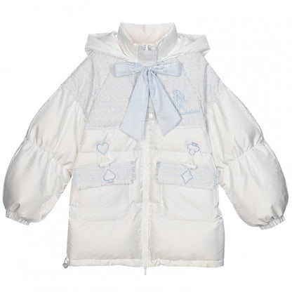 Alice in Wonderland Alice Tweed Patchwork White Hooded Down Jacket