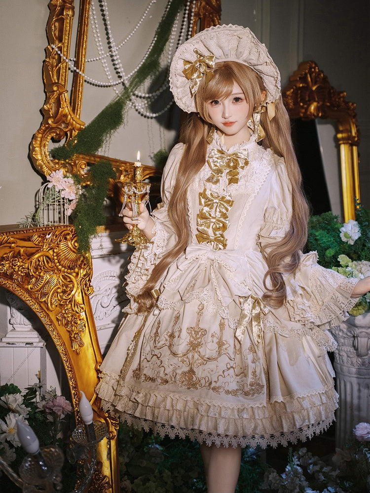 und Stickerei Ärmel Kleid Glocke Kerze Samt Kerzenständer Creme