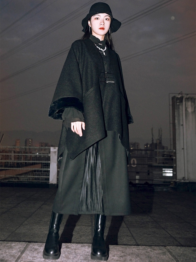 Frog - Cape Black Style Chinese V-Neck Button Closure