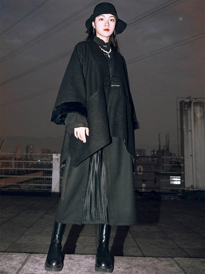Frog - Cape Black Style Chinese V-Neck Button Closure