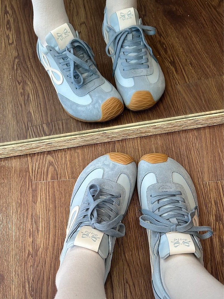 Blue Lace-up Bowknot Ties Sneakers Design Front