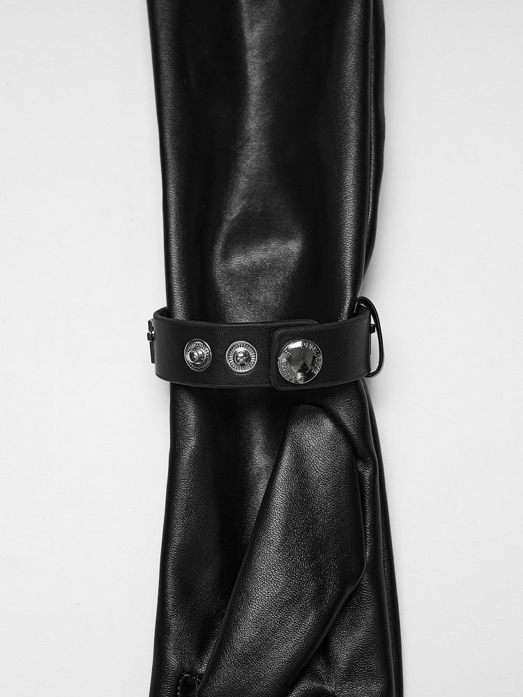 Cross Studded Zipper Long Arm Goth Gloves in Black - Punk Rave