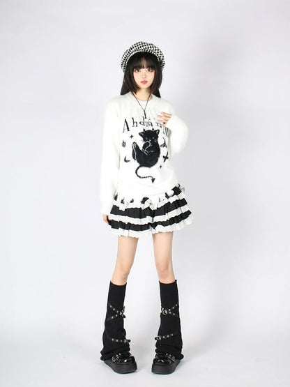 Cozy Kitten Furry Sweater - Perfect for Fall and Winter Black/White