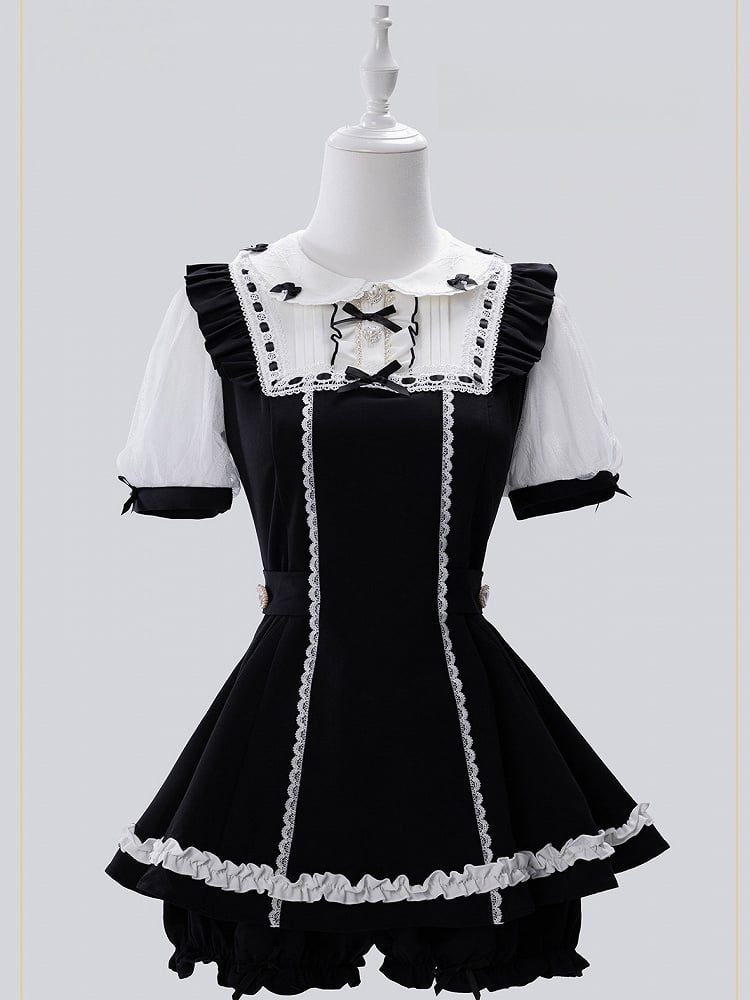 Jirai-kei Maid 4-Piece Set: Dress, Wrist Cuffs, Bloomers, Apron - Fluffy Heart