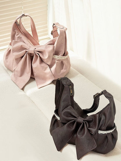 Dramatic Accent Tote Shoulder Bag Oversized Bow Pink Classic With