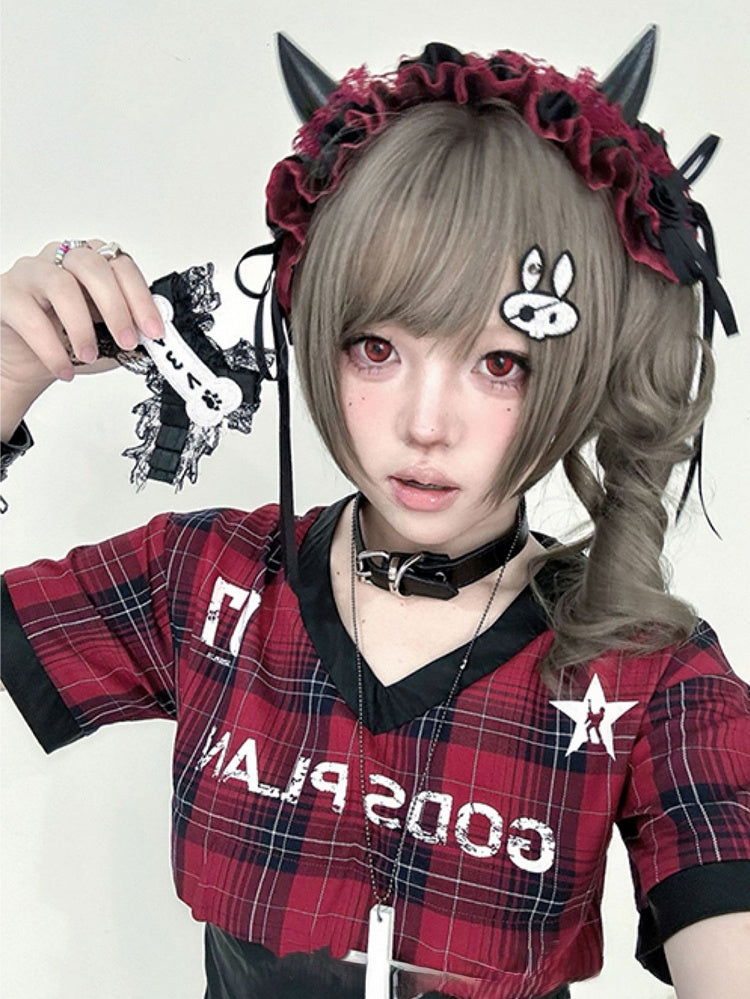 Brown Claw Double Clips Ponytail Gray Wig Length With 30CM Synthetic