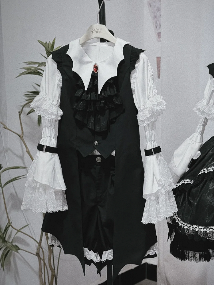Black Fashion Cuffs Ouji White Shorts Lace Lolita Trimming