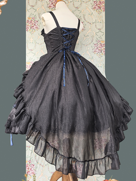 Cross JSK Accents with Gothic Black Birdcage Lolita and Blue Dress