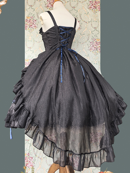 Cross JSK Accents with Gothic Black Birdcage Lolita and Blue Dress