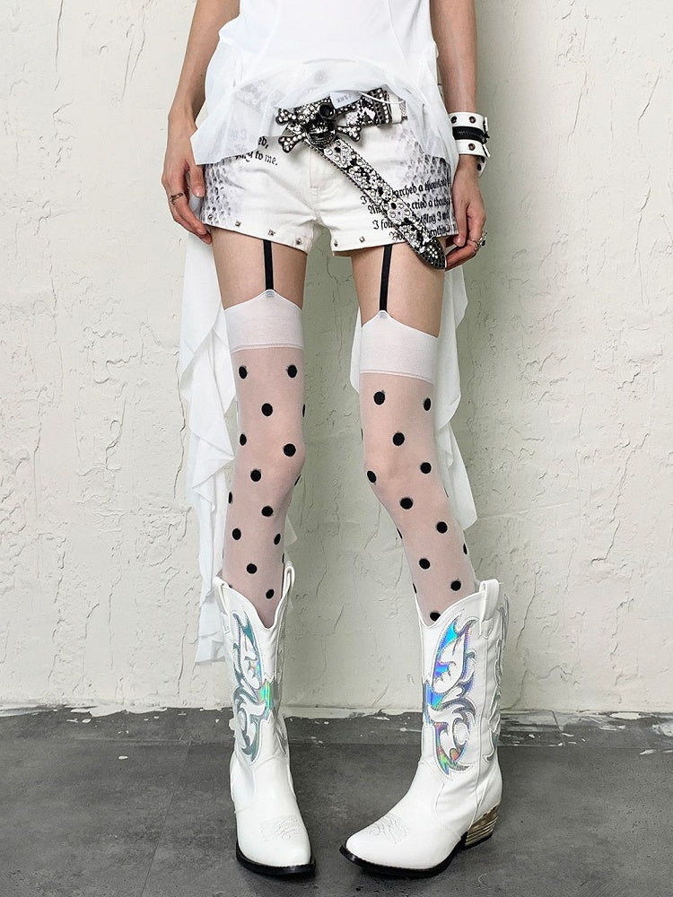Schwarzer Hosenträger mit Polka-Dot-Muster, weiß mit Y2K-Strumpfhose