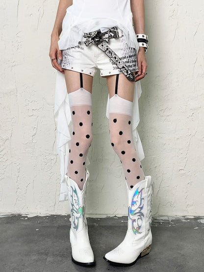 Polka-dot Pattern Black Suspender White With Y2K Tights