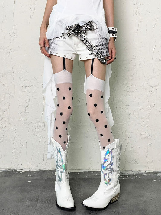 Polka-dot Pattern Black Suspender White With Y2K Tights