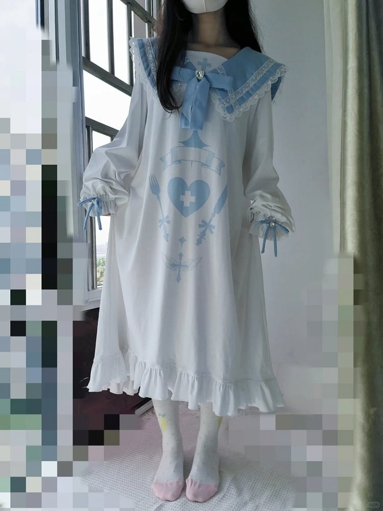 Dinner' Kei Dress Print Light Sailor with Blue 'Angel's Jirai