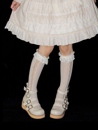 - Plateaus Off-White Vintage Runde Holzsohle 3 Riemen Zehenbereich cm Keilabsatz Maserung Schnalle 3–5