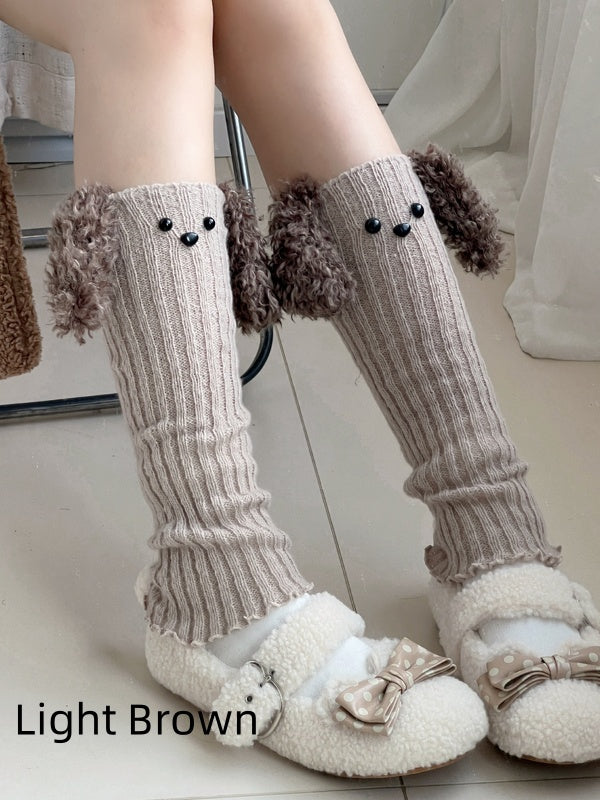 グレーのかわいい子犬の形をしたニット漫画レッグウォーマー