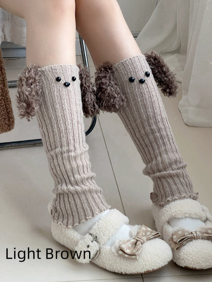 グレーのかわいい子犬の形をしたニット漫画レッグウォーマー