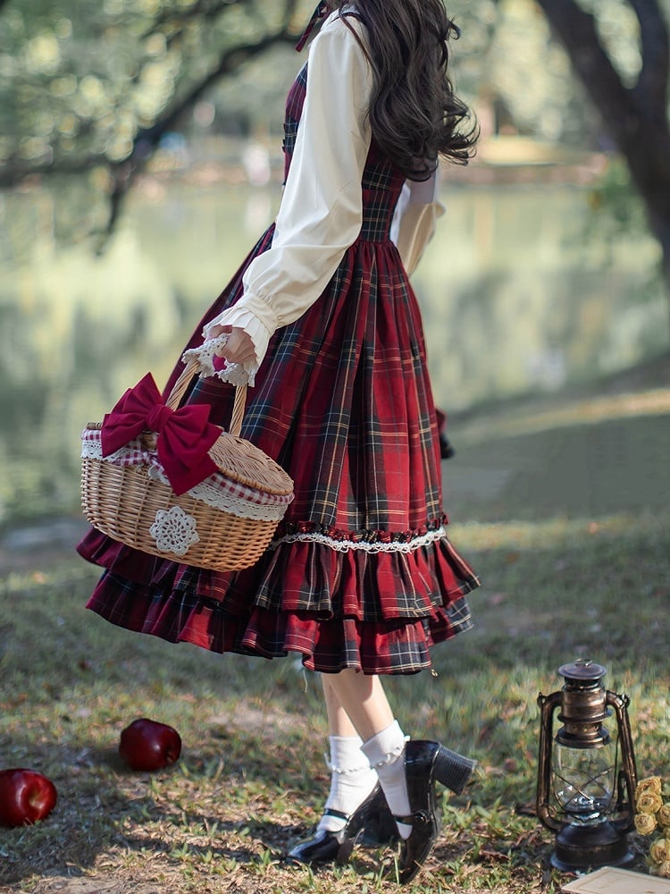 Schleife Overall Plaid Kleid Hohe Rote Taille Krawatte mit