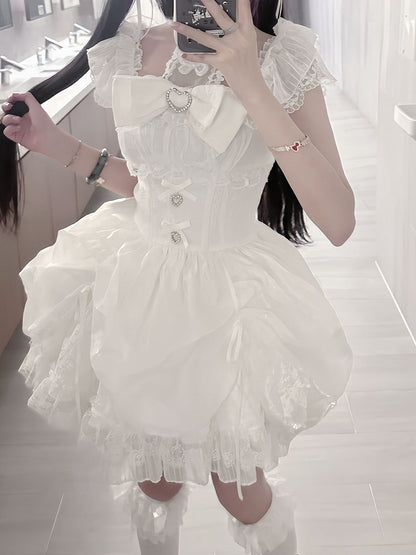 Skirt Drawstring Black/ Jirai Kei Detachable Halter Neck Dress Design in White