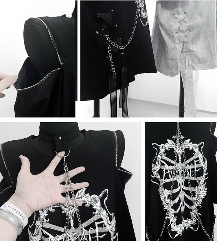 And Halter Rib Top Print Tie-dye Distressed Coffin Zip-shoulder Chain White Convertible With