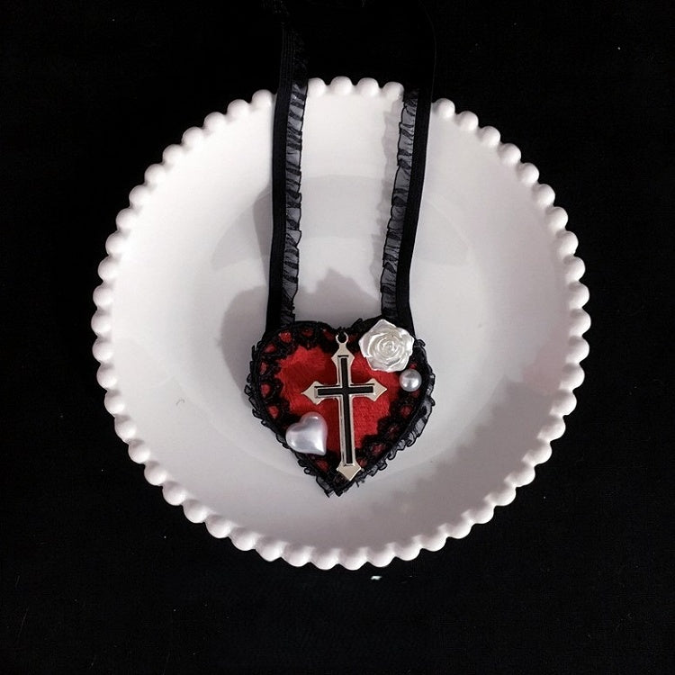 avec Accents Cœur Cache-œil Simple et Couleurs Croix Dentelle 4 Rose