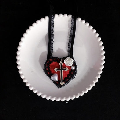 avec Accents Cœur Cache-œil Simple et Couleurs Croix Dentelle 4 Rose