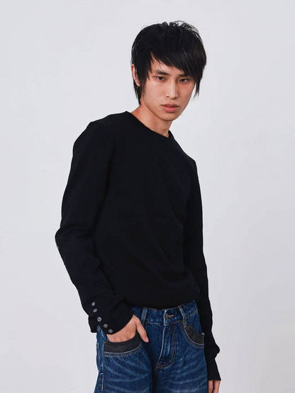 Black Knit Sweater with Key Embroidery - DETW OnLine