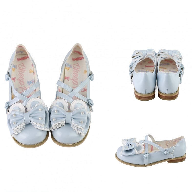 Ear Crisscross Beaded Decorated Design Top Blue Bow at Bunny