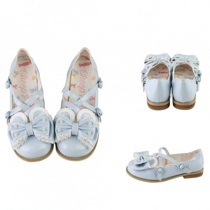 Ear Crisscross Beaded Decorated Design Top Blue Bow at Bunny