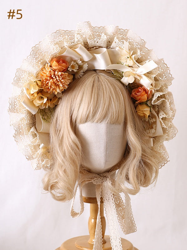 6 Optionen Cottagecore Country Lolita Bowknot Floral Bonnet