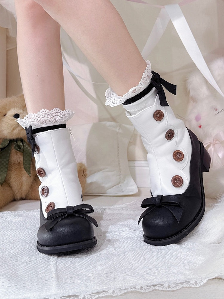 Accents Boots White Lolita Black Button with