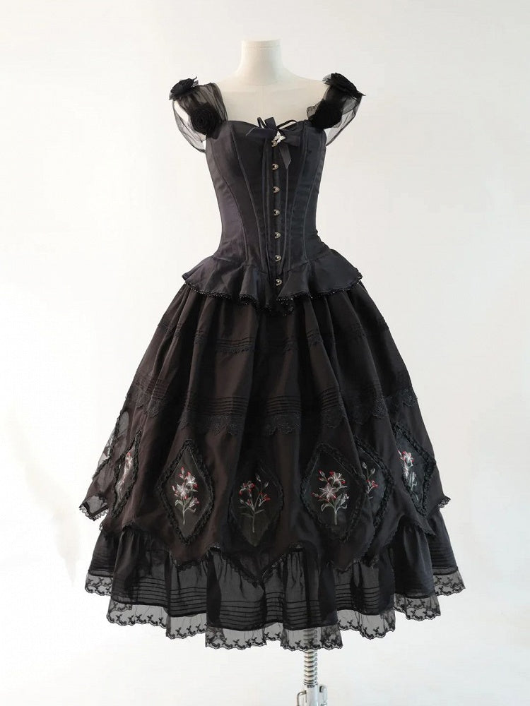 Under Lolita Black Skirt Lace Trim with