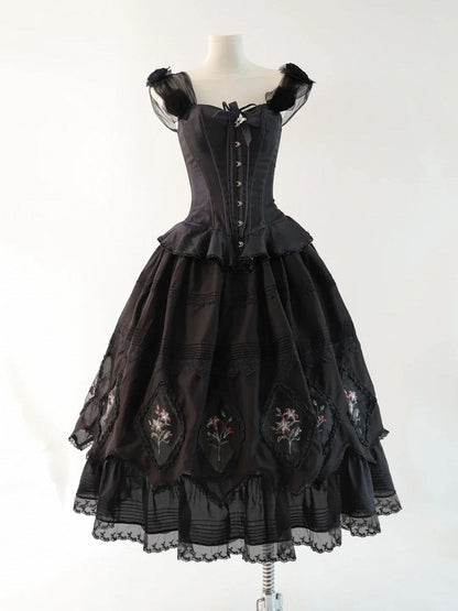 Under Lolita Black Skirt Lace Trim with