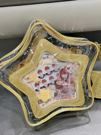 Abnehmbares PU mit Ita-Taschen-Abzeichen, Gold-Set, Charm, sternförmig