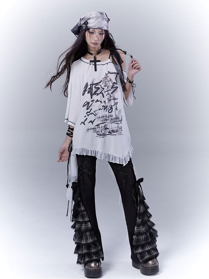 Black Lace-Up Plaid Cuff Slim Pants - WSW No Body