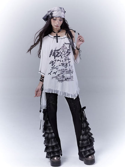 Black Lace-Up Plaid Cuff Slim Pants - WSW No Body