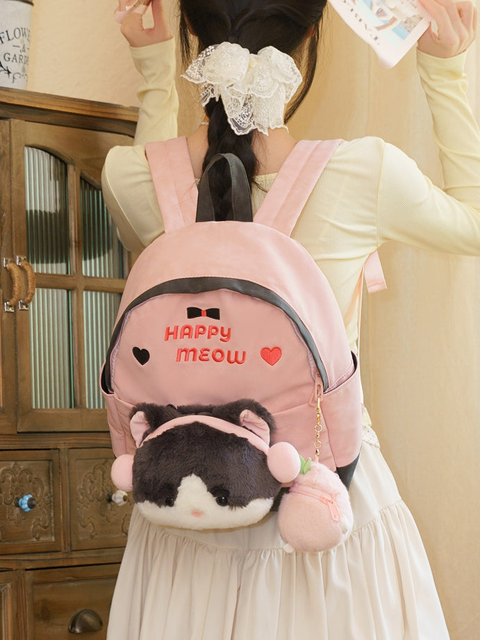A PinkGray Embroidery Heart With Suede And Backpack Letter Plushie Kitty Detachable
