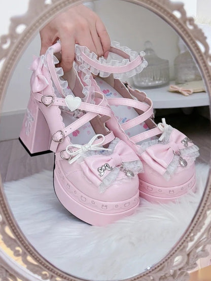 Mary Pink Bow Lolita Janes Accents PU - Sweet Leather