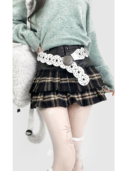 ブラックチェック柄ハイウエストティアードスカート