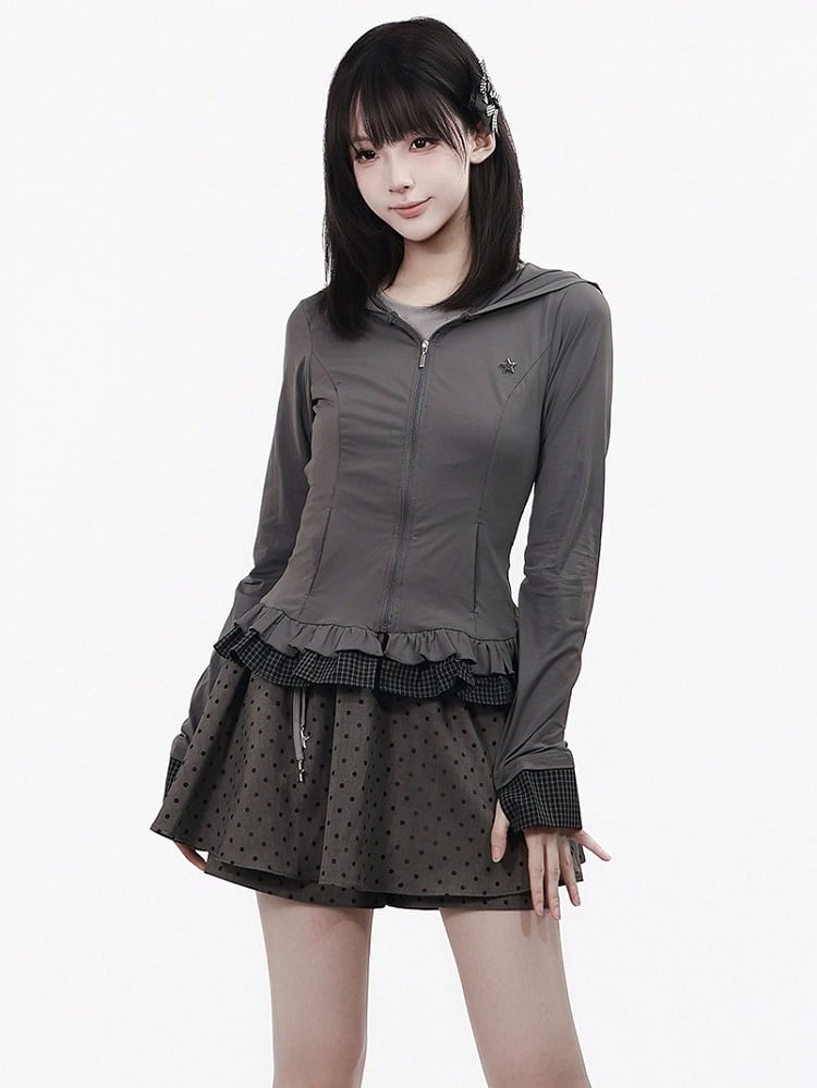 Dark Gray Waist Cinching Sun Protection Hooded Jacket - PINK SAVIOR