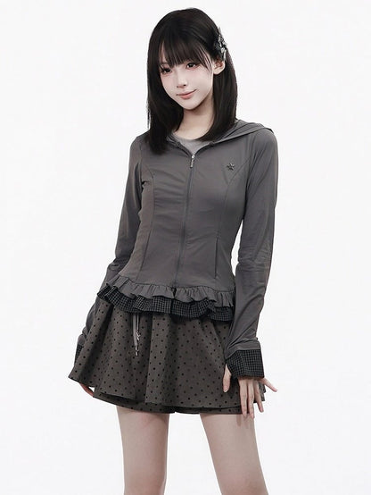 Dark Gray Waist Cinching Sun Protection Hooded Jacket - PINK SAVIOR