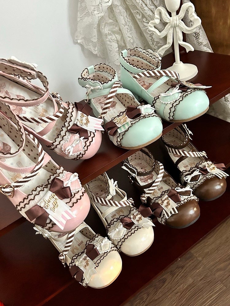 Shoes with Lolita Jane Sweet Bow Embellishments Mary Low-heel Brown