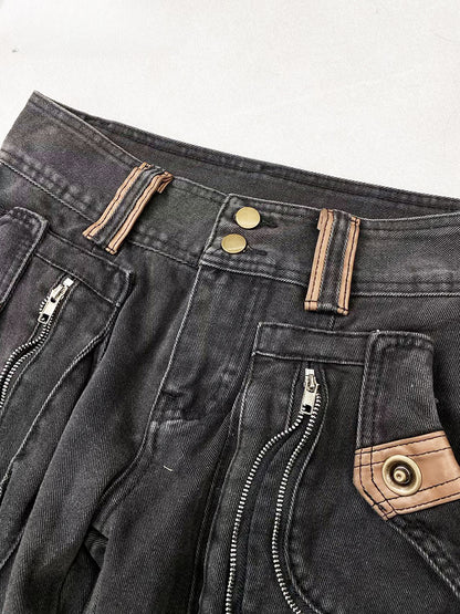 Distressed Cargo Flared mit Punk Black Wasteland Millard Vintage Design Taschen Fashion Jeans