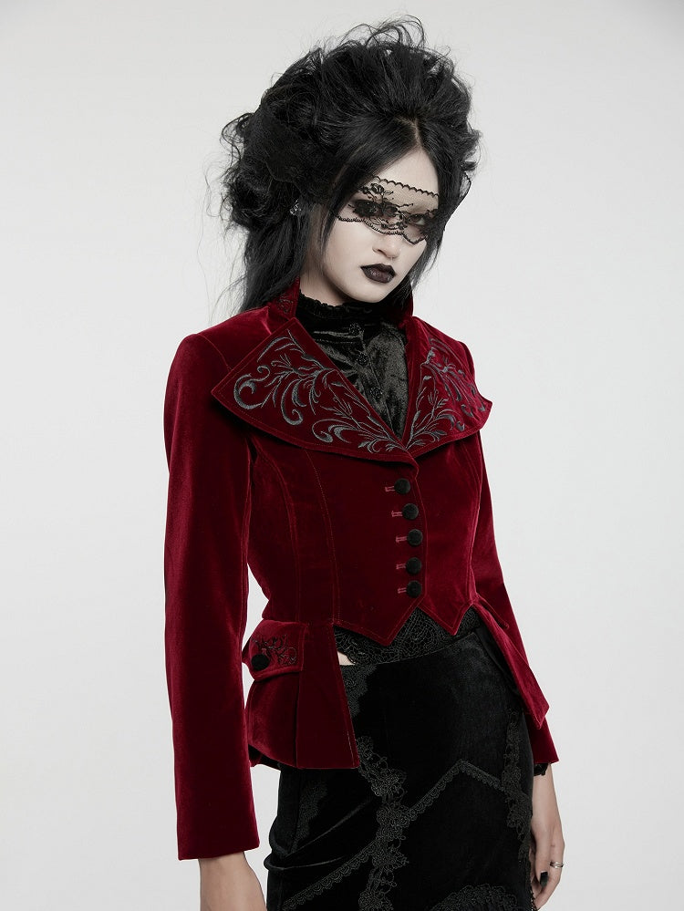 Coat Goth Red Exquisite Embroidered