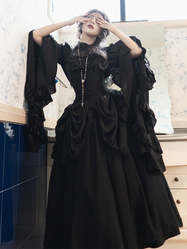 Black Gothic Lolita Corset Belt Waist Boned Aristocrat Victorian Skirt High