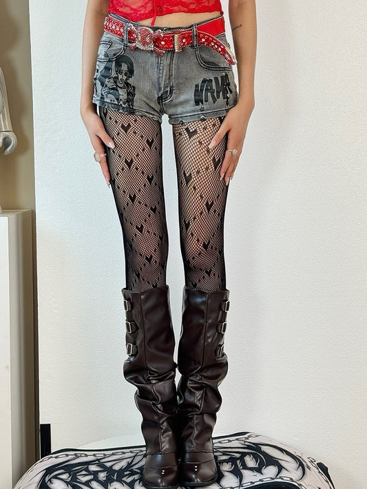 Y2K Details Pattern Diamond Black/White Tights Heart