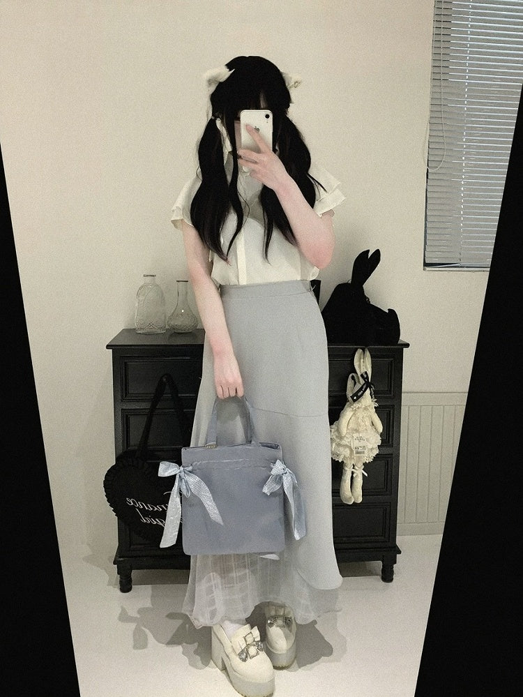 Asymmetrical Mermaid Skirt with Plaid Tulle, Seiso Style, 4 Colors - Kitty Bxllet
