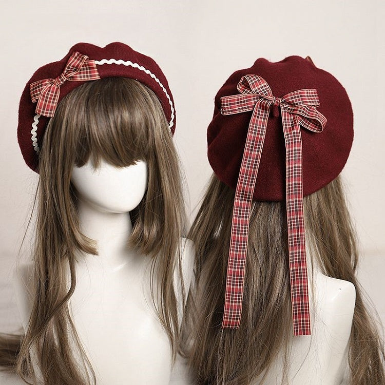 – Bow with Plaid Beret 10 Accents Embellished Options Color