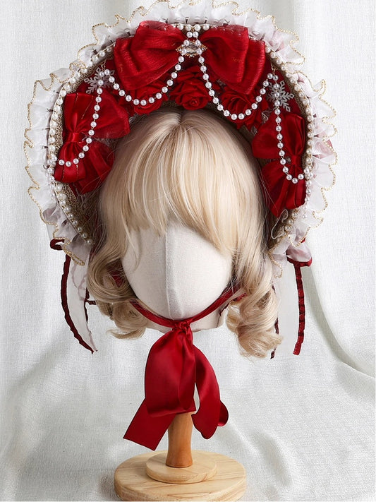 Rose Elegant Snowflake Red Bonnet White