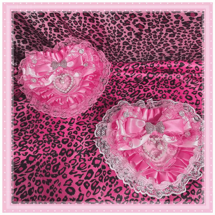 in Lace Hime Jewelry Pink/Rose Showa-Style Gyaru Box Red with Ruffled Heart