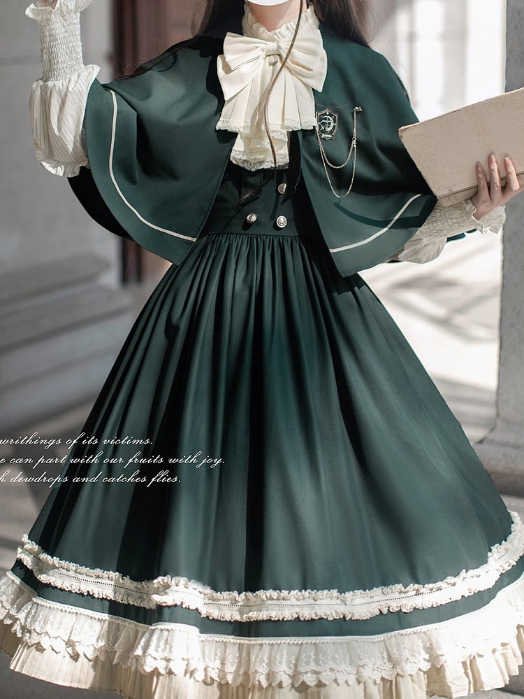 Neckline Dark Green 43cm Cape with Self-tie at Straps